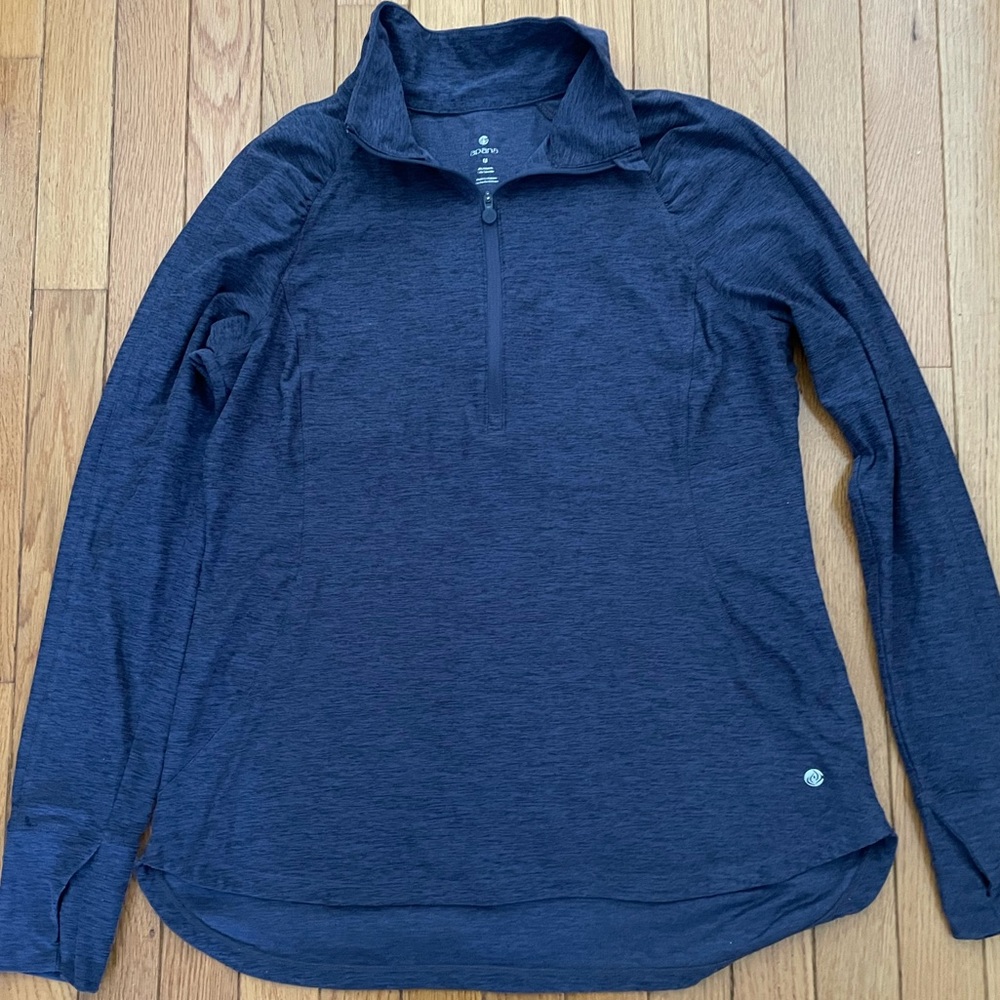 Apana Womens Heathered Blue 1/4 Zip Pullover Lightweight Long-Sleeve Top Sz M